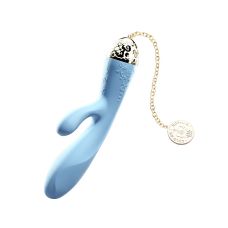 Вібратор з відростком для клітора блакитного кольору із золотою монеткою на ланцюжку Zalo Rosalie