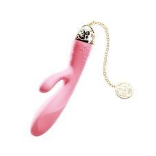 Вібратор з відростком для клітора рожевого кольору із золотою монеткою на ланцюжку Zalo Rosalie