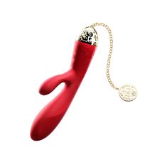 Вібратор із відростком для клітора червоного кольору із золотою монеткою на ланцюжку Zalo Rosalie
