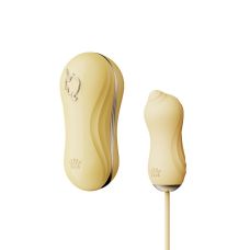 Вакуумный клиторальный стимулятор и виброяйцо желтого цвета Zalo UNICORN