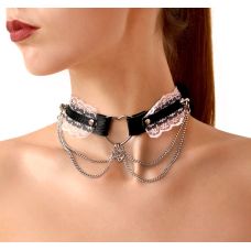 Чокер з ланцюгами серцем та кулоном чорно рожевого кольору Art of Sex Karen