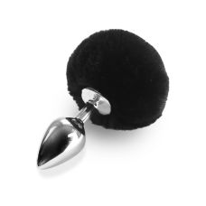 Анальная пробка металлическая серебристого цвета с хвостом черного цвета Art of Sex Rabbit Tail размер М