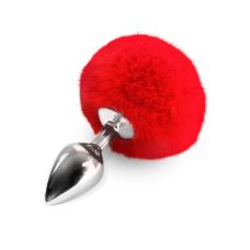 Анальная пробка металлическая серебристого цвета с хвостом красного цвета  Art of Sex Rabbit Tail размер М