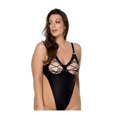 Еротичний боді зі штучної шкіри з відкритим доступом чорного кольору Passion Celine розмір 6XL 7XL