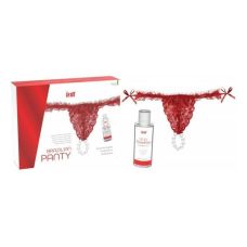 Трусики эротические красного цвета с жемчужным кольцом и клубничным лубрикантом Intt BRAZILIAN PANTY