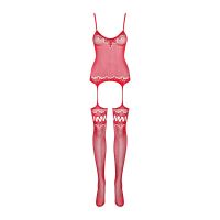 Эротический бодистокинг с пикантным вырезом красного цвета Obsessive Bodystocking F214 размер S M L