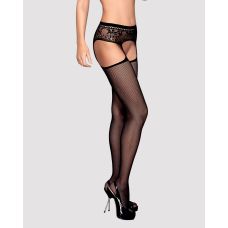 Сексуальні панчохи із поясом чорного кольору Obsessive Garter stockings S307 розмір XL XXL