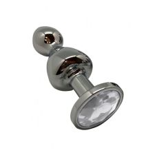 Анальна пробка у формі льодяника з камінчиком Сріблястого кольору Wooomy Lollypop Double Ball Metal Plug розмір L