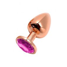 Анальний затор Золотистого кольору з Рожевим камінчиком Wooomy Tralalo Rose Gold Plug Magenta розмір M