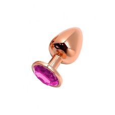 Анальна пробка Золотистого кольору з рожевим камінчиком Wooomy Tralalo Rose Gold Plug Magenta розмір S