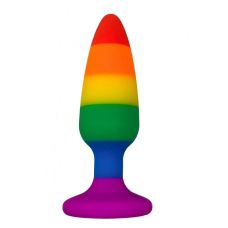 Анальна пробка райдужного кольору Wooomy Hiperloo Silicone Rainbow Plug розмір L