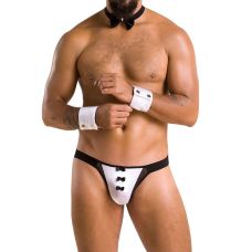 Комплект чоловічої стрінги з бантиками та манжети чорного кольору з білим Passion Set Alfred black 036 розміри S M