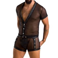Комплект мужской с заклепками прозрачный черного цвета Passion Set Michael black 052 размеры XXL XXXL