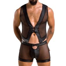 Комплект мужской на шнуровках прозрачный черного цвета Passion Set William black 053 размеры XXL XXXL