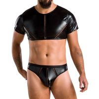 Комплект мужской Укороченная футболка и Стринги  черного цвета Passion Set Peter black 057 размеры L XL