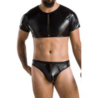 Комплект мужской Укороченная футболка и Стринги  черного цвета Passion Set Peter black 057 размеры S M