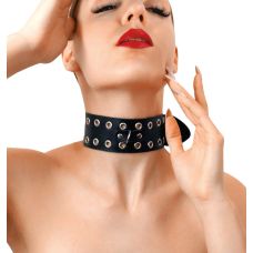 Нашийник БДСМ з металевими заклепками з натуральної шкіри чорного кольору Art of Sex Tessa