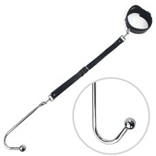 Анальный крюк 2 с ошейником из натуральной кожи серебристого цвета с черным Art of Sex Anal hook