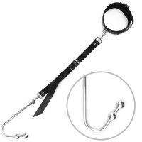 Анальний гак 3 з нашийником із натуральної шкіри сріблястого кольору з чорним Art of Sex Anal hook