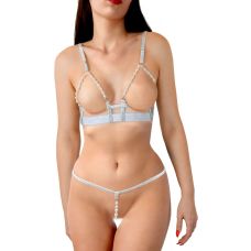 Сексуальный комплект белья женский с искусственным жемчугом серебристого цвета Art of Sex Sweet Angel размеры XS M