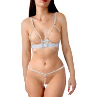 Сексуальный комплект белья женский с искусственным жемчугом серебристого цвета Art of Sex Sweet Angel размеры L 2XL