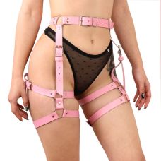 Портупея на стегна (Гартери) із натуральної шкіри рожевого кольору Art of Sex Claire розміри L 2XL