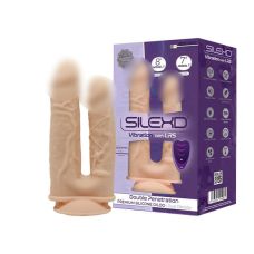 Двойной вибратор реалистик на присоске телесного цвета с пультом ДУ Silexd Double Gusto 