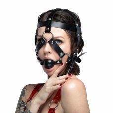 Маска у вигляді портупеї БДСМ з кляпом кулькою 2 в 1 чорного кольору Feral Feelings