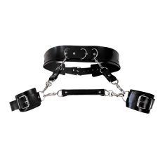 Фіксація для рук БДСМ Пояс із наручниками з натуральної шкіри чорного кольору Art of Sex Kasta розміри L 2XL