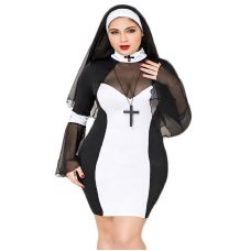 Еротичний костюм монашки для рольових ігор чорно білого кольору Jsy P71109 Size Plus