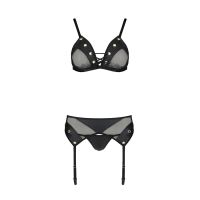 Інтимний жіночий комплект з поясом для панчох NESSY SET black L/XL Passion чорний