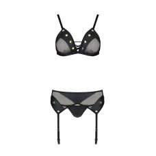 Інтимний жіночий комплект з поясом для панчох NESSY SET black L/XL Passion чорний