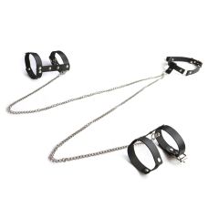 Фіксація для тіла БДСМ Нашийники та Наручники на металевих ланцюжках з натуральної шкіри чорного кольору Art of Sex Dakota