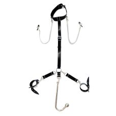 Фиксатор для тела БДСМ из черной натуральной кожи и металла с металлическим анальным крюком №2 Art of Sex 