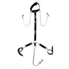 Фиксатор для тела БДСМ из черной натуральной кожи и металла с металлическим анальным крюком №3 Art of Sex