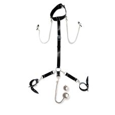 Фиксатор для тела БДСМ из черной натуральной кожи и металла с металлическим анальным крюком №4 Art of Sex