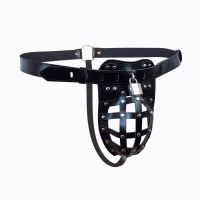 Мужской пояс верности БДСМ из натуральной кожи черного цвета Art of Sex Vartal
