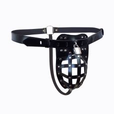 Мужской пояс верности БДСМ из натуральной кожи черного цвета Art of Sex Vartal