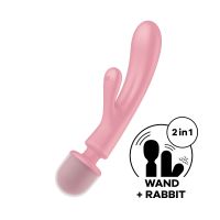 Потрійний вібратор кролик з відростком для стимуляції клітора та вібруючим кінцем рожевий Satisfyer Triple Lover