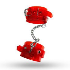 Жесткие наручники из ПВХ красно-прозрачные Feral Feelings