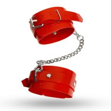 Поножи на цепочке для БДСМ из искусственной кожи красного цвета Feral Feelings