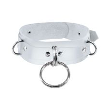 Нашийник БДСМ для фіксації з натуральної шкіри білого кольору Feral Feelings