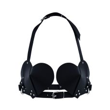 Страстный лиф в виде сердец из натуральной кожи черный Feral Feelings