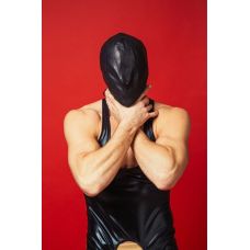 БДСМ маска на всю голову без отворів для очей та носу із натуральної шкіри чорна D&A