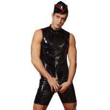 Сексуальний лакований комбідрес для чоловіків з лампасами чорний D&A, розмір M