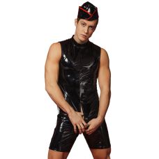 Лакований чоловічий комбідрес з лампасами чорний D&A, розмір L