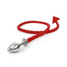 Металлическая анальная пробка с дьявольским хвостом из экокожи красного цвета Art of Sex размер S