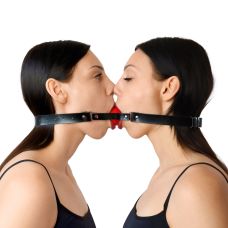 Двойной кляп из натуральной кожи для рта БДСМ Art of Sex