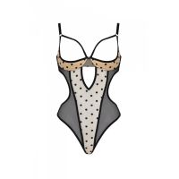 Сексуальное женское боди бежево-черное MARINA BODY Passion, размер XXL/XXXL