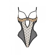 Сексуальне жіноче боді бежево-чорне MARINA BODY Passion, розмір XXL/XXXL